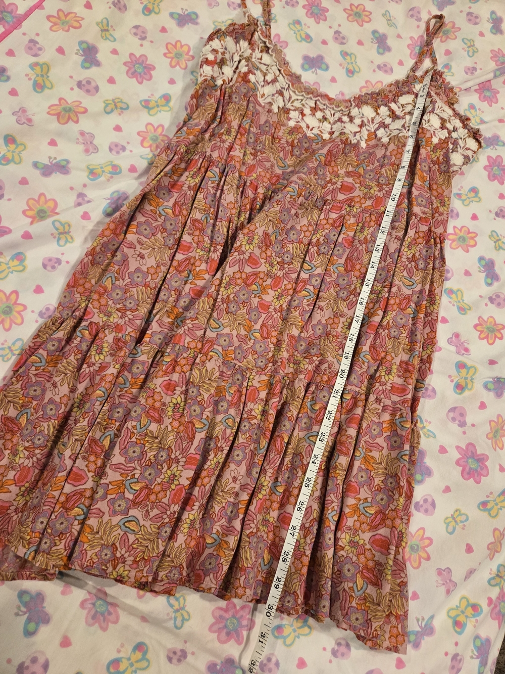 *NATURAL LIFE* Pink and Orange Floral Embroidered Mini Dress - Picture 4 of 7